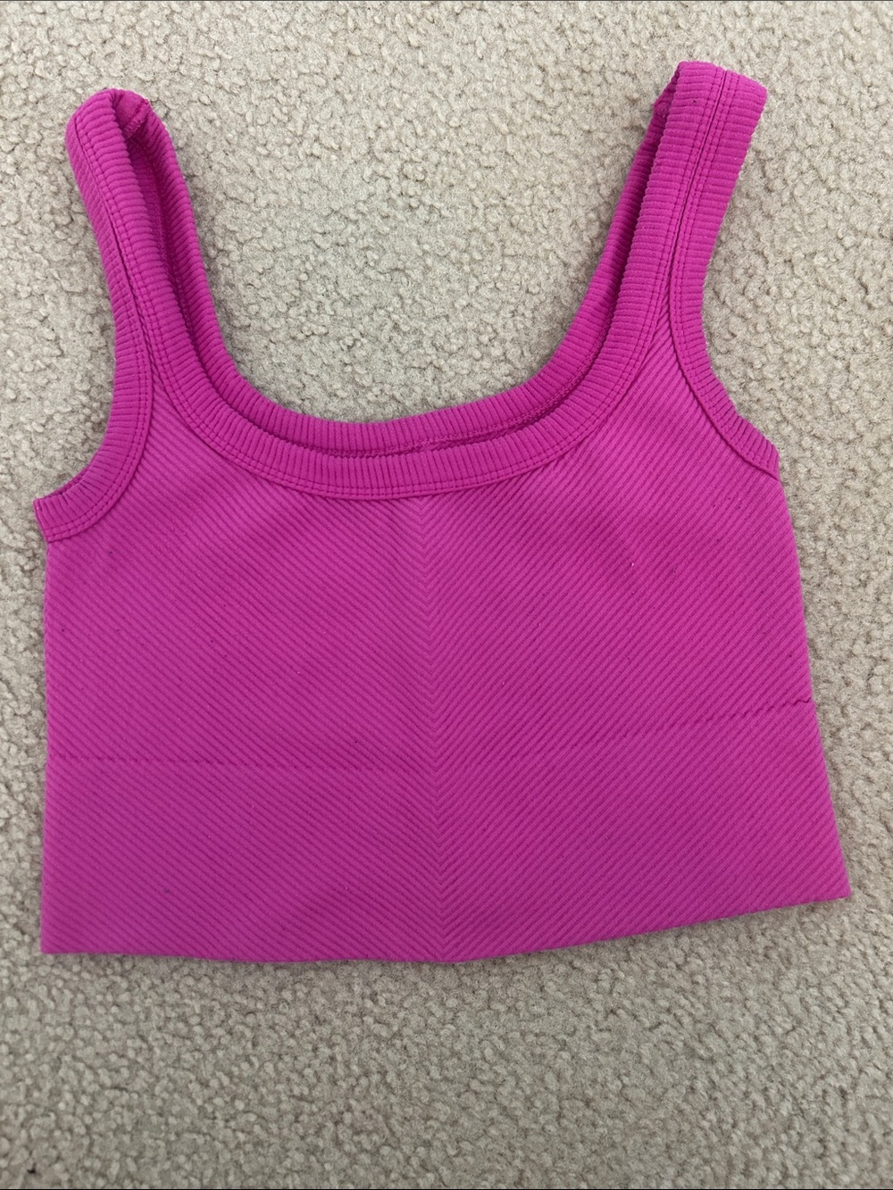 ROCK N RAGS Hot Pink Ribbed Square-Neck Crop Tank Top (S)